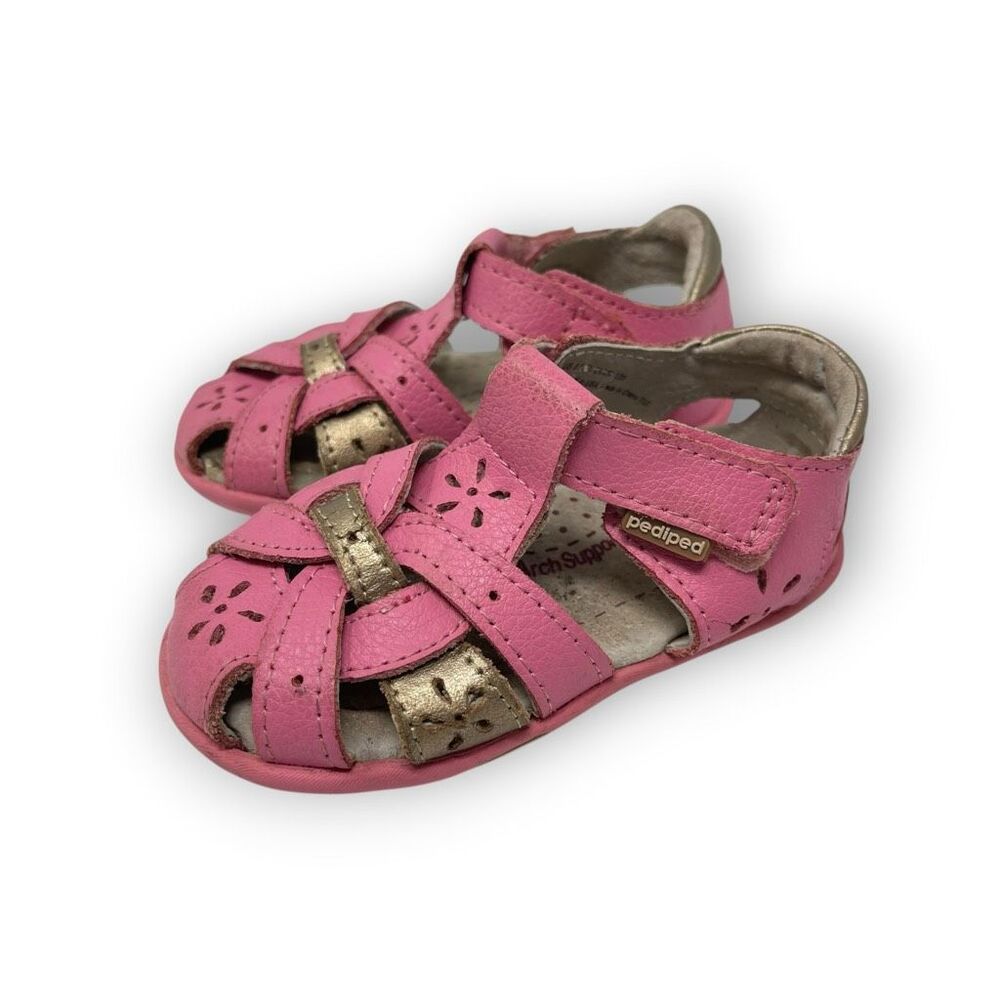 Pediped Nikki Sandals Fisherman Leather Flower Pink Baby Toddler Size 5.5 21